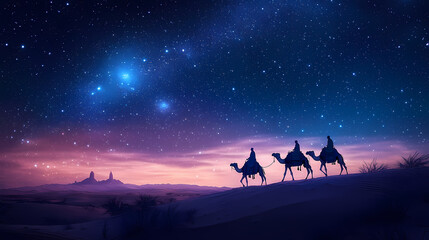 Wall Mural - breathtaking three wise men camel caravan