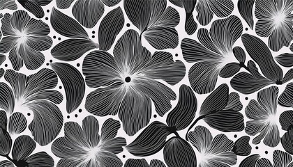 abstract organic flower shapes seamless pattern modern print black and white floral hand drawn minimal design for wall art fabric card cover and decoration  illustration