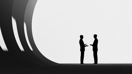 Poster - Business negotiation between two professionals in a modern indoor setting during the day. Generative AI