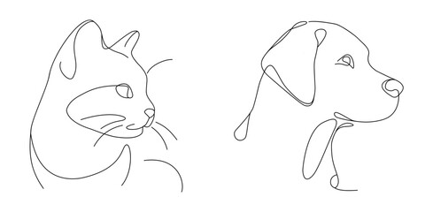 Naklejka na meble Outline of the profile of a cat and a dog in one line