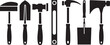 © Hafiz360 - A detailed masonry tools set vector silhouette illustration featuring essential construction tools. Perfect for logos, icons, prints, and digital designs.