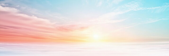 Fototapete - Colorful sunset over the horizon with soft clouds and vibrant sky painted in shades of orange and blue. Generative AI