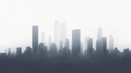 Aufkleber - City in heavy gray smog with silhouettes of buildings fading into the haze and empty sky for text space. Generative AI