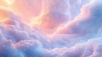Wall Mural - Pastel dreamscape: an ethereal abstract image featuring soft pastel hues, swirling clouds, and sparkling lights, creating a dreamy and serene atmosphere. Soft Pastel Dreamscape. Illustration
