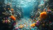 © Tatiana Vagizova - A vibrant coral reef covered in plastic waste and debris with a few fish swimming nearby under the water's surface. Generative AI