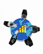 © Lustre Art Group  - Modern design. Business meeting on economic-themed globe, discussing rising financial graphs, representing global cooperation. Concept of strategic planning, financial growth, business networking.