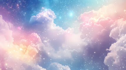 Wall Mural - abstract celestial background with dreamy clouds and glittering stars. ethereal dreamscape with soft