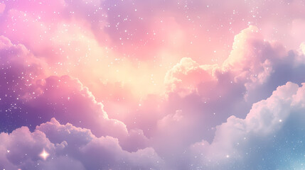 Wall Mural - abstract celestial background with dreamy clouds and glittering stars. ethereal dreamscape with soft