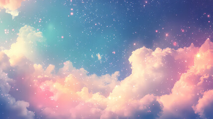 Wall Mural - abstract celestial background with dreamy clouds and glittering stars. ethereal dreamscape with soft