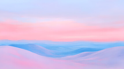 Wall Mural - Abstract pastel landscape art featuring pink dunes, blue hills, and a soft, dreamy sky, creating a serene and tranquil atmosphere. Soft Pastel Dreamscape. Illustration