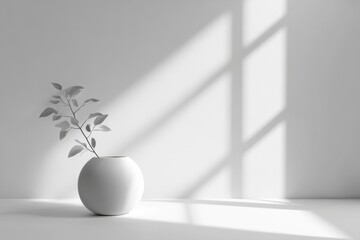 Aufkleber - Minimalist indoor plant arrangement in a bright space with soft shadows during daylight hours. Generative AI