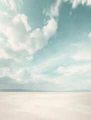 Fototapete - Expansive sky adorned with clouds over a tranquil desert landscape in daylight. Generative AI