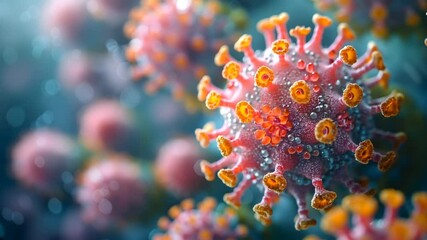 Poster - Virus Cells under microscope, Microbiome and Bacteria illness, Protein structure, Microbiology Infectious Disease, disease, infection, influenza epidemiology, HIV HPV
