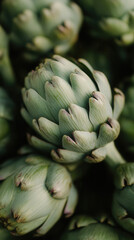 Wall Mural - Fresh artichokes display vibrant colors and intricate patterns in a bustling market setting