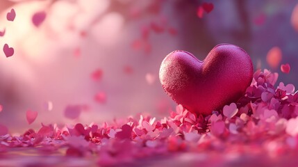 Aufkleber - Big heart surrounded by small hearts falling on the ground