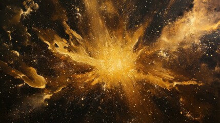 Wall Mural - Brilliant Golden Explosion of Light and Energy Particles in Cosmic Space Art