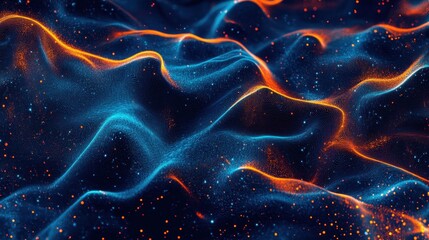 Wall Mural - Abstract Flowing Lines with Blue and Orange Light Streaks on Dark Background