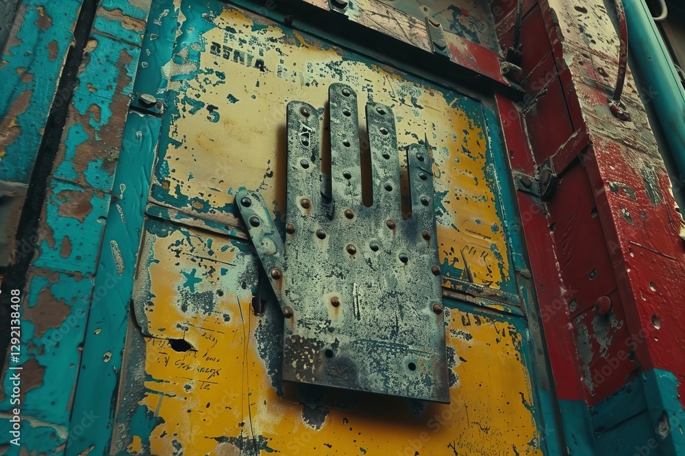 Create a grunge-inspired poster background with a metal hand sign for a ...