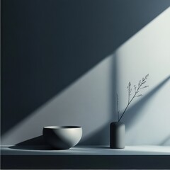 Leinwandbilder - Minimalist composition with bowl and vase highlighting natural light and shadows in a serene setting. Generative AI