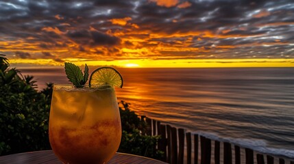 Wall Mural - Tropical Sunset Cocktail Ocean View