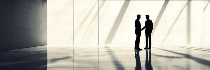 Aufkleber - Business negotiation between two professionals in a modern office setting at sunset with soft lighting and shadows. Generative AI