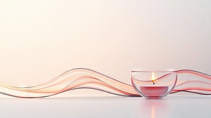 Wall Mural -   A candle resting on a white tabletop with a full glass of liquid beside it