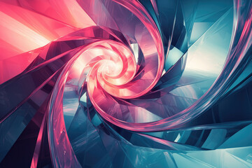 Poster - Abstract swirling vortex of vibrant pink and teal glass, creating a mesmerizing digital art piece.