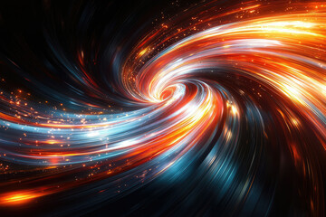 Leinwandbilder - Abstract swirling vortex of vibrant orange and blue light trails, sparks, and energy.