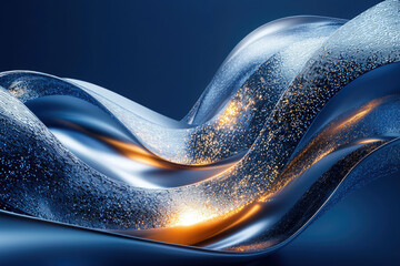 Poster - Abstract digital art depicting flowing, metallic waves with a shimmering, golden glow.