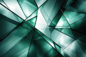 Wall Mural - Abstract teal geometric glass structure, sharp angles and reflections create a modern, dynamic design.