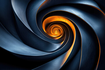 Poster - Abstract swirling metal structure with glowing orange center, creating a mesmerizing visual depth.