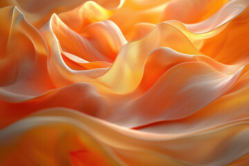 Poster - Abstract image of flowing orange fabric, illuminated by warm light, creating soft, wavy textures.