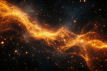 Poster - A cosmic river of shimmering, golden particles flows through a dark, starlit expanse.