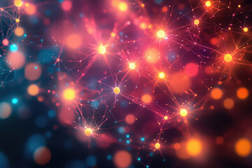 Poster - Abstract representation of a neural network, showcasing interconnected nodes and glowing lights.