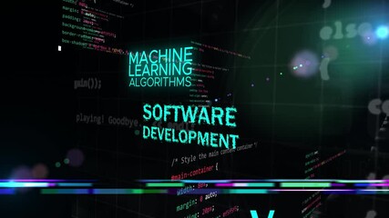 Wall Mural - 3d render abstract digital animation of programming therms. ai coding, machine learning, software de