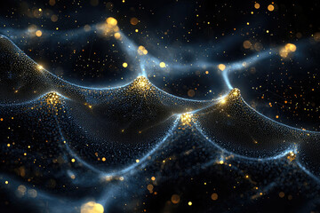 Poster - Abstract cosmic landscape with glowing particles and nebulae, depicting a digital universe.