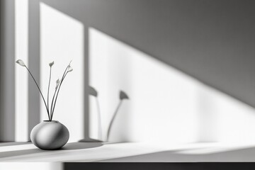 Poster - Elegant vase with flowers on a windowsill illuminated by soft natural light in a minimalistic interior setting. Generative AI