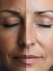 Fototapete - Contrasting facial features showcasing aging and youthful skin effects in a cosmetic context. Generative AI