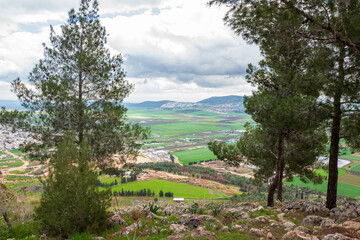 Wall Mural - Panorama of the Jezreel Valley landscape, viewed from Mount Precipice. Northern Israel