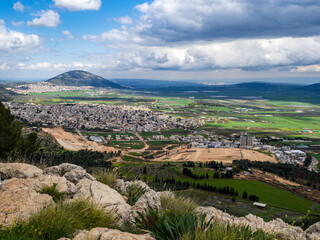 Canvas Print - panoramic view of the city of  Mount Tabor, Israel 