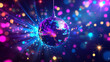 © Sehraye - Retro music party element with disco ball icon. Pop style record vector set. Dance disc for festival. Y2k recorder for concert isolated clipart. Cool stereo player for game 1990s hippy object