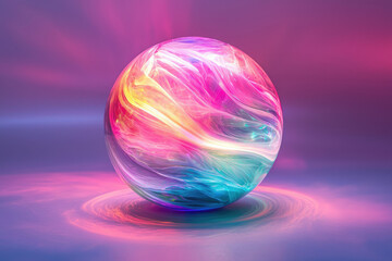 Poster - A vibrant, colorful sphere with swirling, neon-like streaks of pink, teal, and yellow.