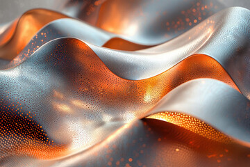 Poster - Abstract metallic waves with perforated texture, glowing orange and silver, creating a dynamic and elegant visual.