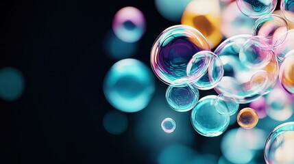 Wall Mural - a black background with various colored bubbles floating in the air