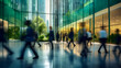 © Carlos Montes - The concept of sustainability in business centers, crowds of business people walking at a corporate office in a green city downtown, abstract motion blur image with blurred background