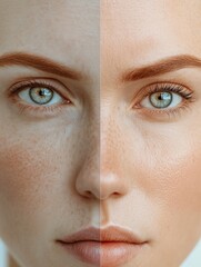 Aufkleber - Split depiction of a womans face showcasing natural aging versus smooth skin with medical illustration style. Generative AI