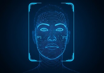 Facial Recognition Scan Showing Futuristic Face Wireframe and Technology