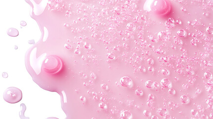 Aufkleber - Pink viscous liquid dripping, forming glossy bubbles against transparent surface, revealing textured fluid dynamics