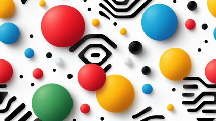 Wall Mural - colorful abstract shapes with various-sized spheres and geometric patterns create a vibrant, playful