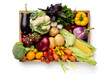 © Prostock-studio - Healthy organic food. Fresh vegetables assortment in wooden box on white background, top view
